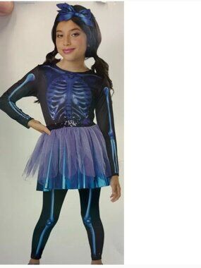 Skeleton Halloween Costume 4/6 Purple Black Bewitching Bones 4 Pc Girls